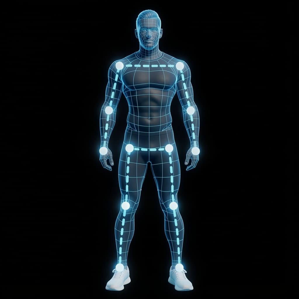 Body after posture analysis with landmarks
